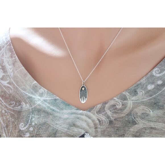 Sterling Silver Pine Tree Charm with Bronze Star Necklace - Picture 3 of 6